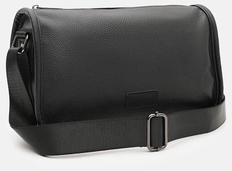 Кожаная женская сумка с текстильным плечевым ремнем Borsa Leather 108878 черного цвета modnotak фото №2