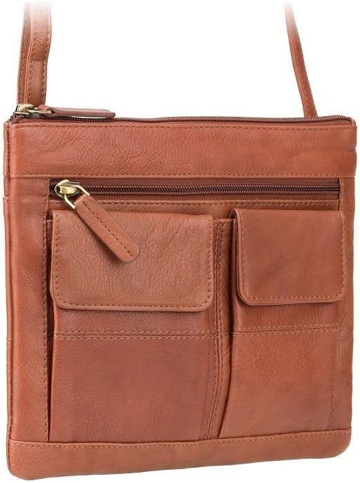 Плечова сумка з натуральної шкіри світло-коричневого кольору на блискавці Visconti Slim Bag 69078