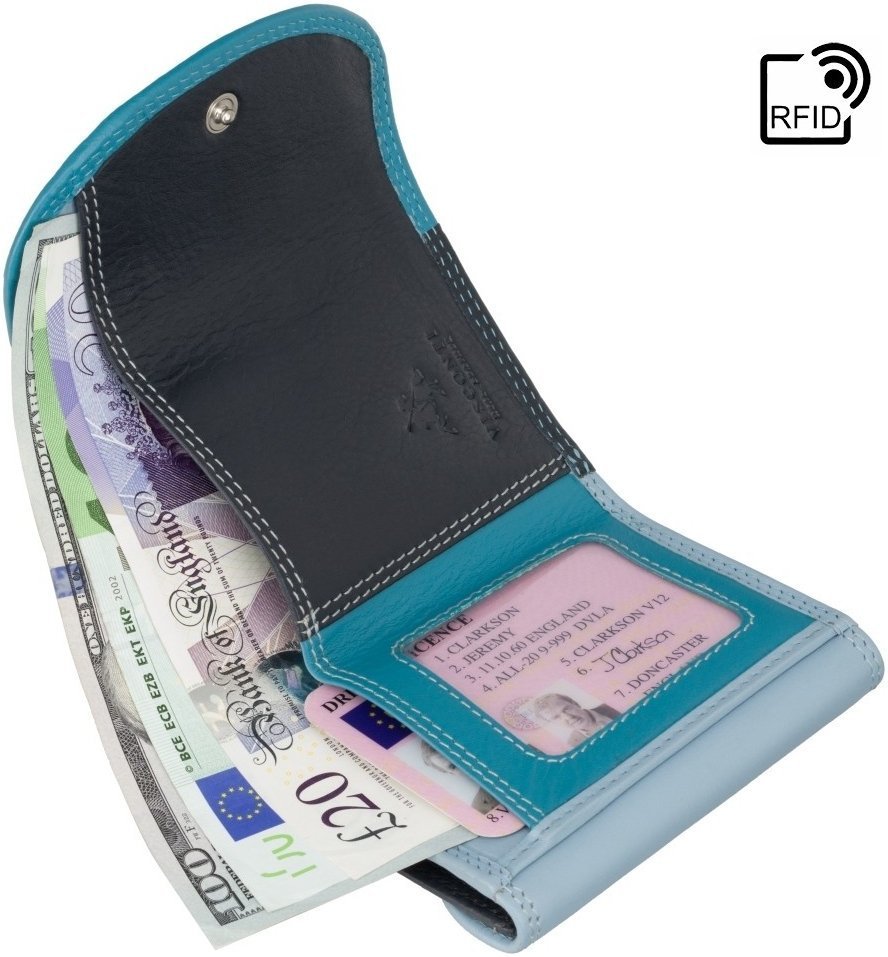Синій жіночий гаманець маленького розміру із натуральної шкіри на кнопці Visconti Zanzibar 69278