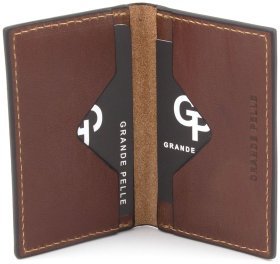 Коричневый вертикальный мини-картхолдер из натуральной кожи Grande Pelle (15444)