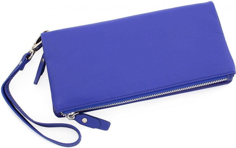 Жіночий великий синій гаманець-клатч з натуральної шкіри на два відділи ST Leather (15407)