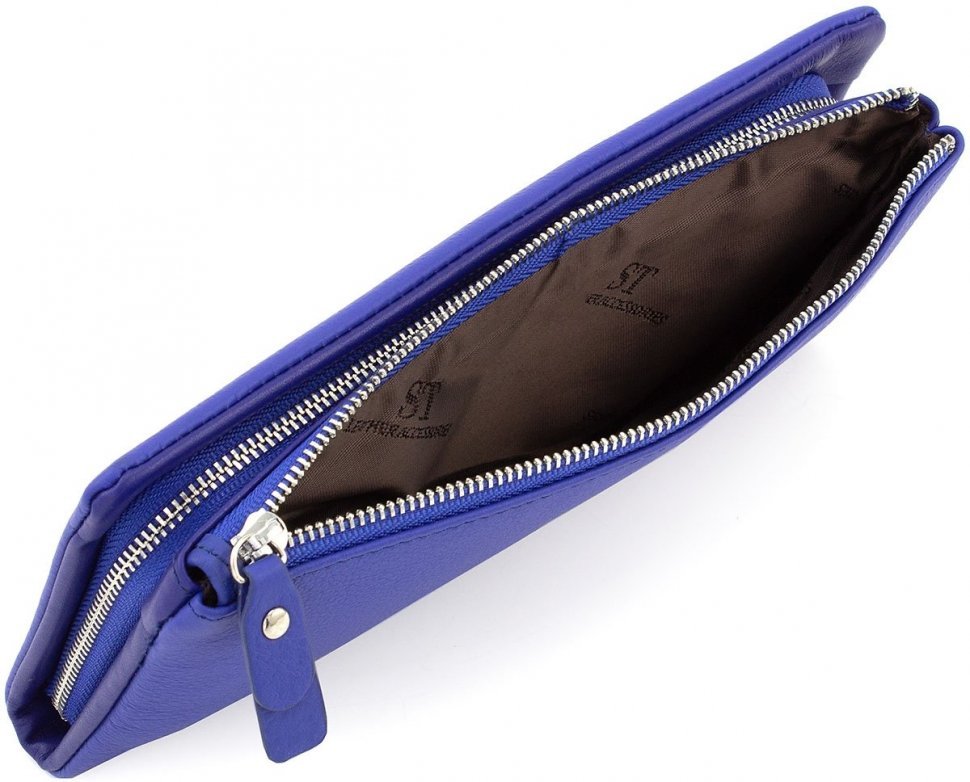 Женский большой синий кошелек-клатч из натуральной кожи на два отдела ST Leather (15407)