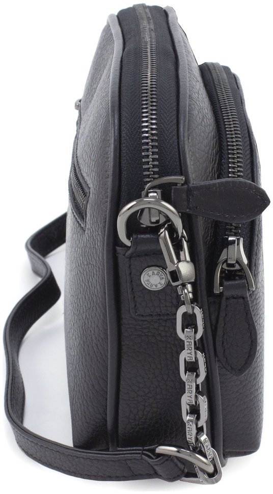 Чорна жіноча сумка-кроссбоді із фактурної шкіри з ремінцем через плече KARYA 69778