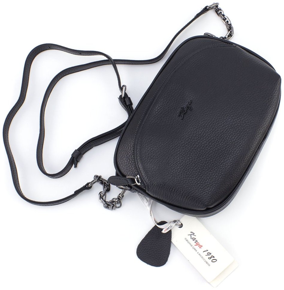 Чорна жіноча сумка-кроссбоді із фактурної шкіри з ремінцем через плече KARYA 69778