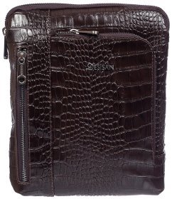 Коричневая мужская сумка через плечо из натуральной кожи под крокодила Desisan 79878