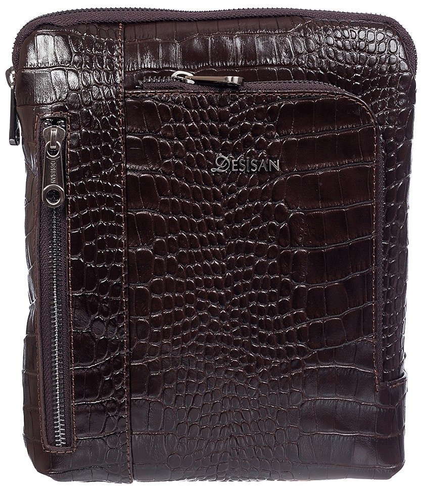 Коричневая мужская сумка через плечо из натуральной кожи под крокодила Desisan 79878 modnotak фото №1