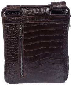 Коричневая мужская сумка через плечо из натуральной кожи под крокодила Desisan 79878
