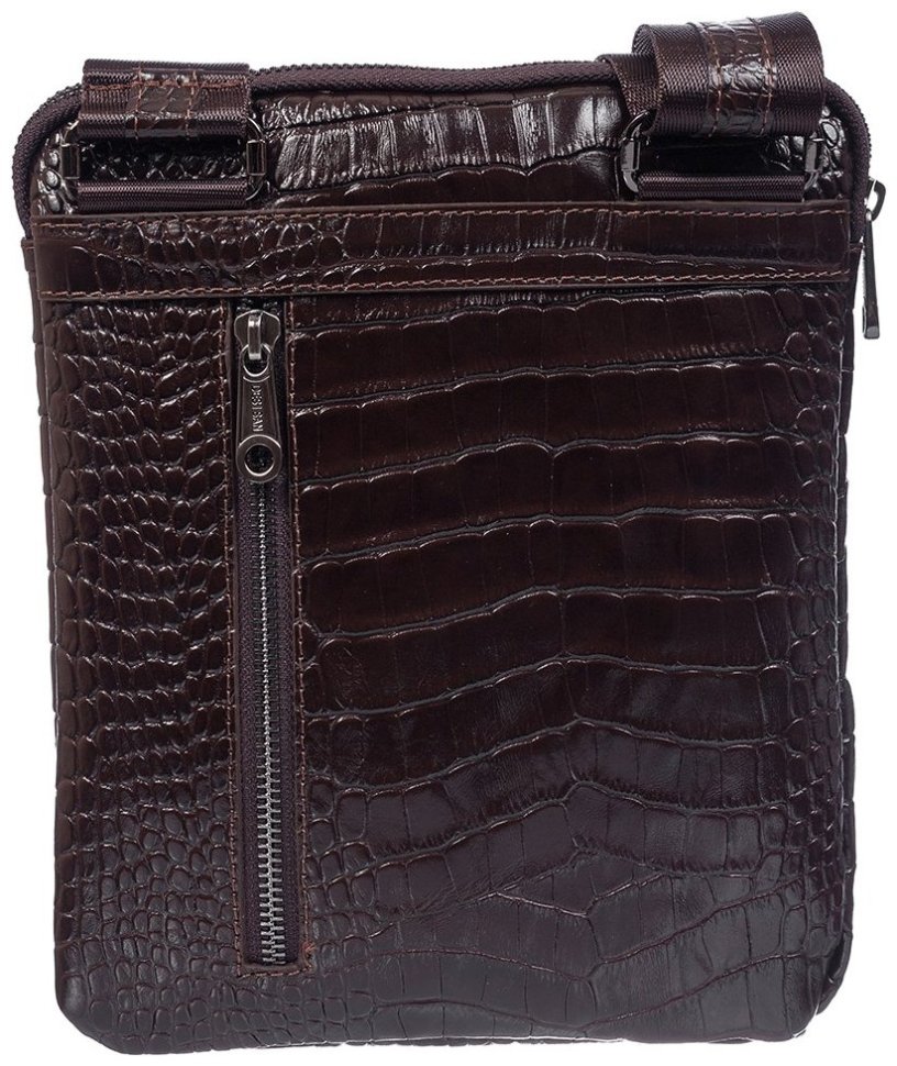 Коричневая мужская сумка через плечо из натуральной кожи под крокодила Desisan 79878 modnotak фото №2