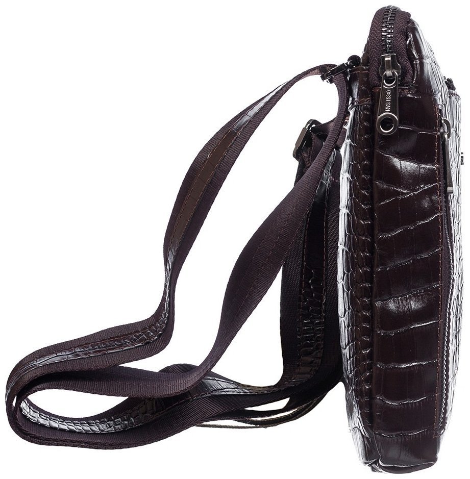 Коричневая мужская сумка через плечо из натуральной кожи под крокодила Desisan 79878 modnotak фото №4