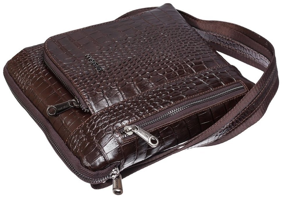 Коричневая мужская сумка через плечо из натуральной кожи под крокодила Desisan 79878 modnotak фото №5