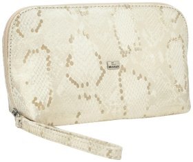 Светло-бежевая женская косметичка из натуральной кожи под змею Desisan 80079