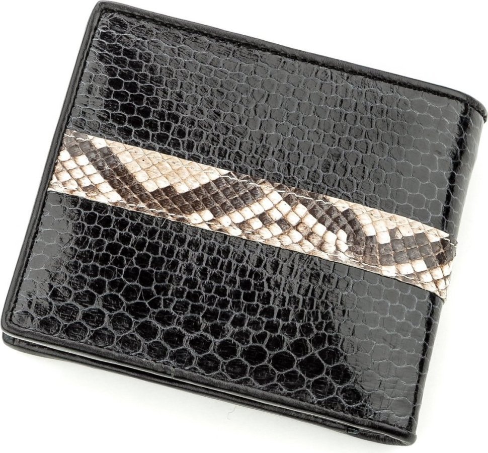 Чоловіче портмоне чорного кольору зі шкіри морської змії SEA SNAKE LEATHER (024-18553)