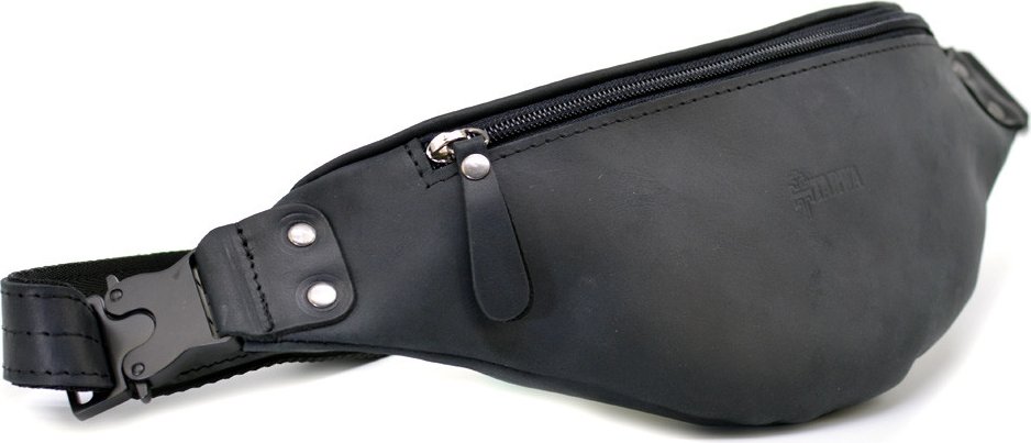 Шкіряна вінтажна сумка-бананка чорного кольору TARWA (21626)