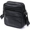 Шкіряна невелика чоловіча сумка-планшет чорного кольору з ремінцем на плече Vintage (20370) - 1