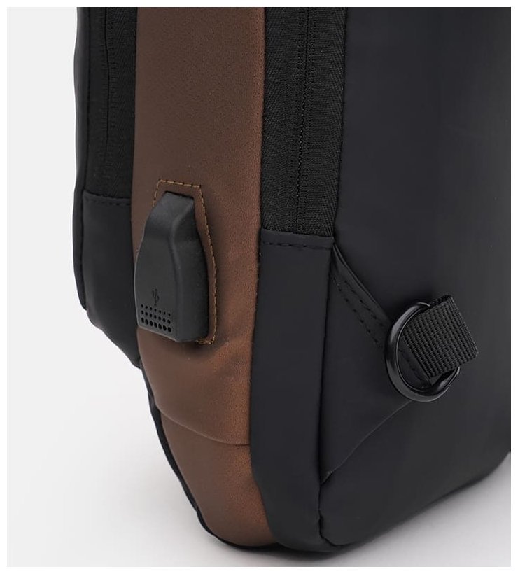 Чорно-коричнева чоловіча сумка-слінг із текстилю з кодовим замком Monsen 71579