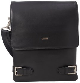 Мужская сумка через плечо из гладкой кожи черного цвета DESISAN 81579