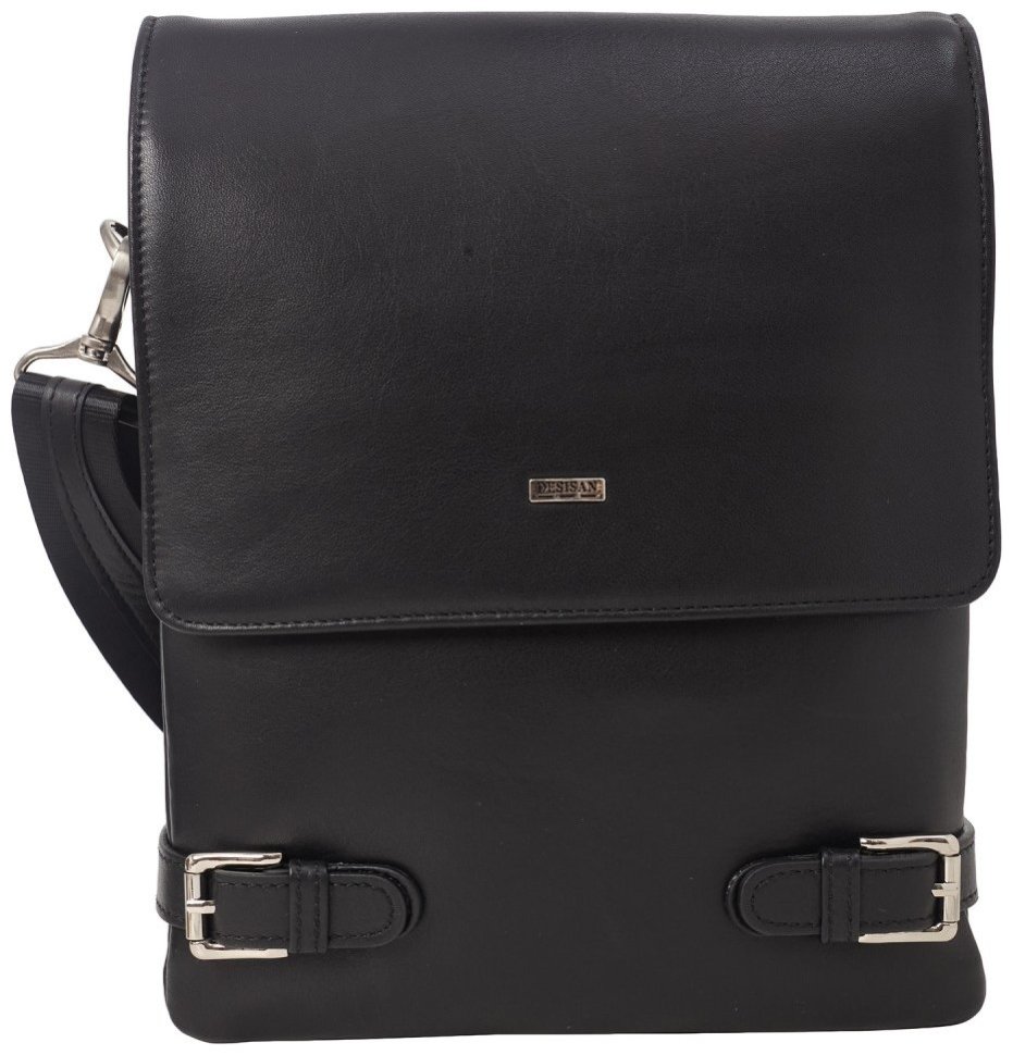 Мужская сумка через плечо из гладкой кожи черного цвета DESISAN 81579 фото №1 Мужская сумка через плечо из гладкой кожи черного цвета DESISAN 81579 modnotak фото №1