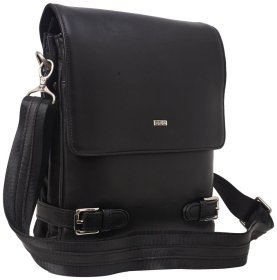 Мужская сумка через плечо из гладкой кожи черного цвета DESISAN 81579