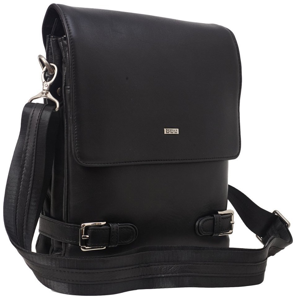 Мужская сумка через плечо из гладкой кожи черного цвета DESISAN 81579 фото №2 Мужская сумка через плечо из гладкой кожи черного цвета DESISAN 81579 modnotak фото №2