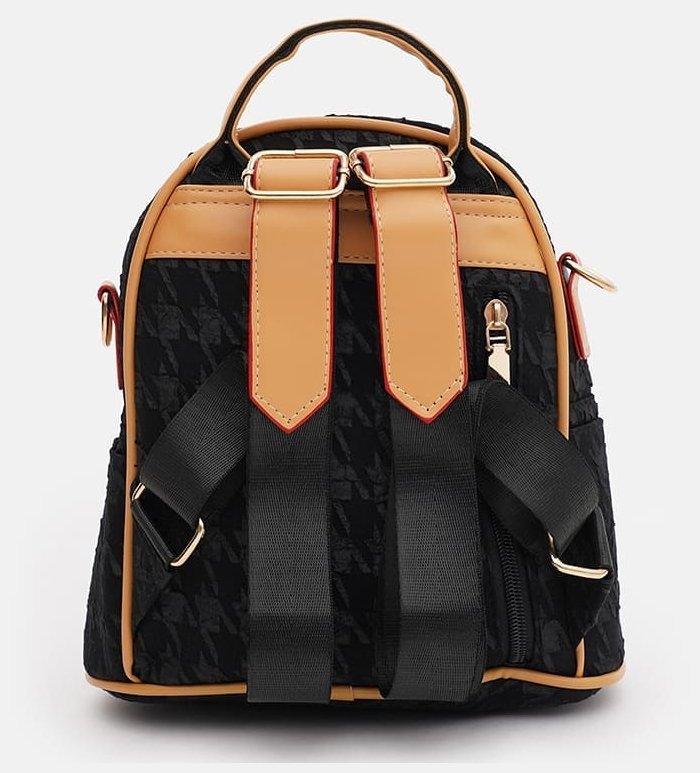 Чорний жіночий рюкзак з екошкіри з принтом гусяча лапка - Monsen 71779