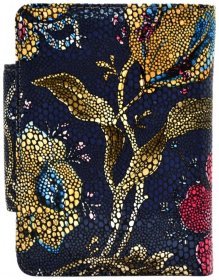 Синій жіночий шкіряний гаманець з квітковим принтом Desisan 81879