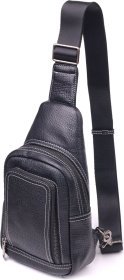 Черная мужская сумка через плечо из натуральной кожи с белой строчкой Vintage (2421284)