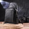 Черная мужская сумка через плечо из натуральной кожи с белой строчкой Vintage (2421284) - 6