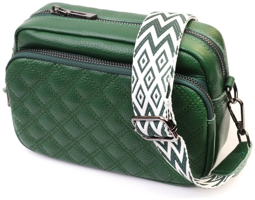 Женская сумка кросс-боди с ромбовидной строчкой из натуральной кожи Vintage 22635 Зеленая modnotak фото №1