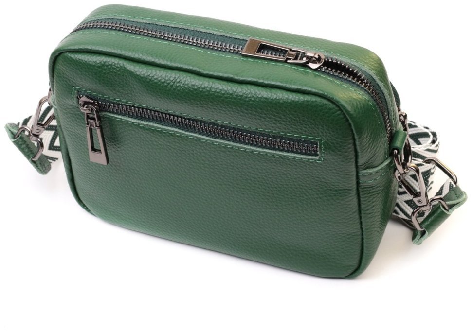 Женская сумка кросс-боди с ромбовидной строчкой из натуральной кожи Vintage 22635 Зеленая modnotak фото №2