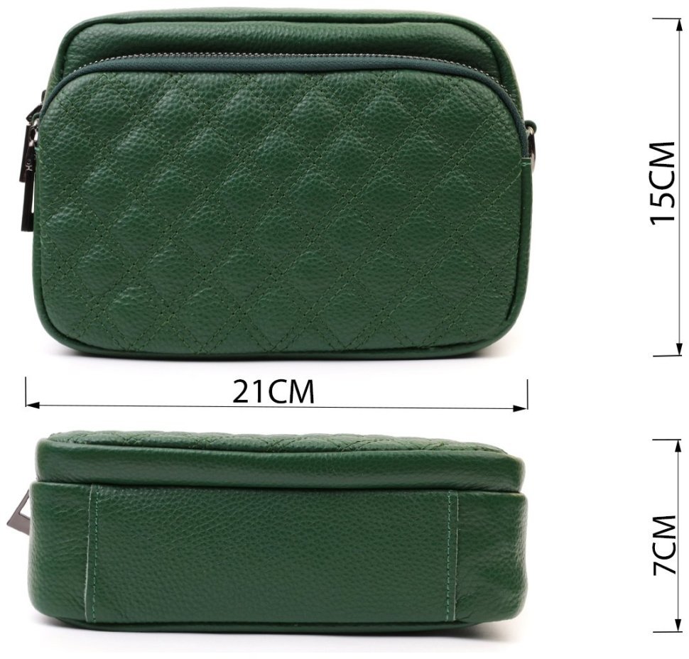 Женская сумка кросс-боди с ромбовидной строчкой из натуральной кожи Vintage 22635 Зеленая modnotak фото №3