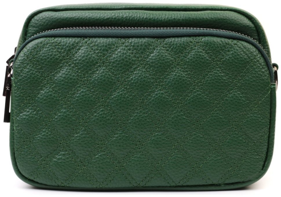 Женская сумка кросс-боди с ромбовидной строчкой из натуральной кожи Vintage 22635 Зеленая modnotak фото №5