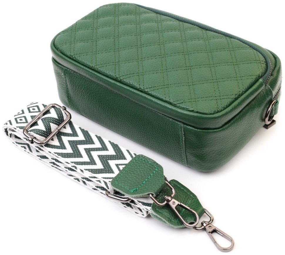 Женская сумка кросс-боди с ромбовидной строчкой из натуральной кожи Vintage 22635 Зеленая modnotak фото №8