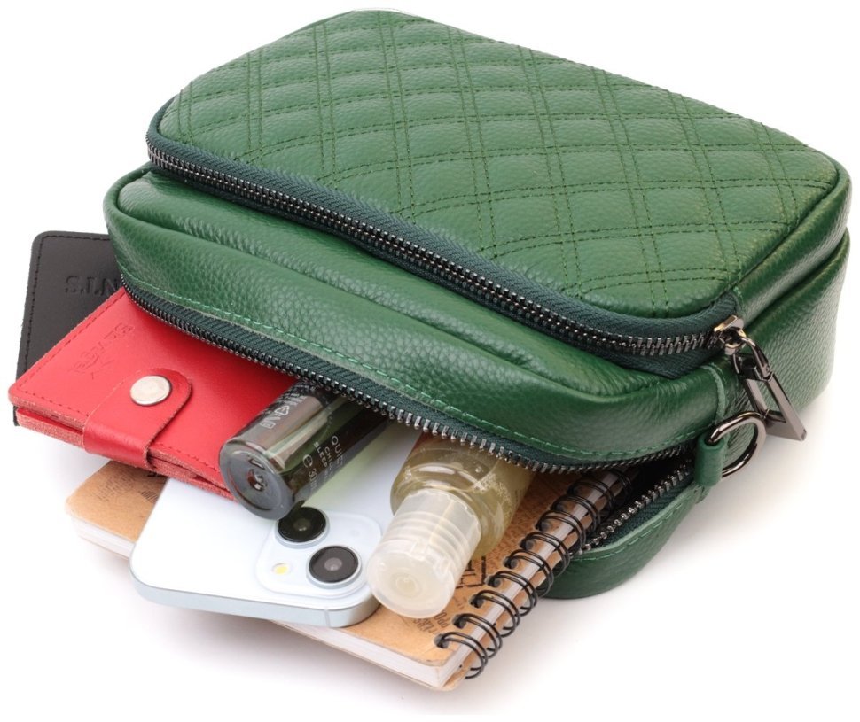 Женская сумка кросс-боди с ромбовидной строчкой из натуральной кожи Vintage 22635 Зеленая modnotak фото №10