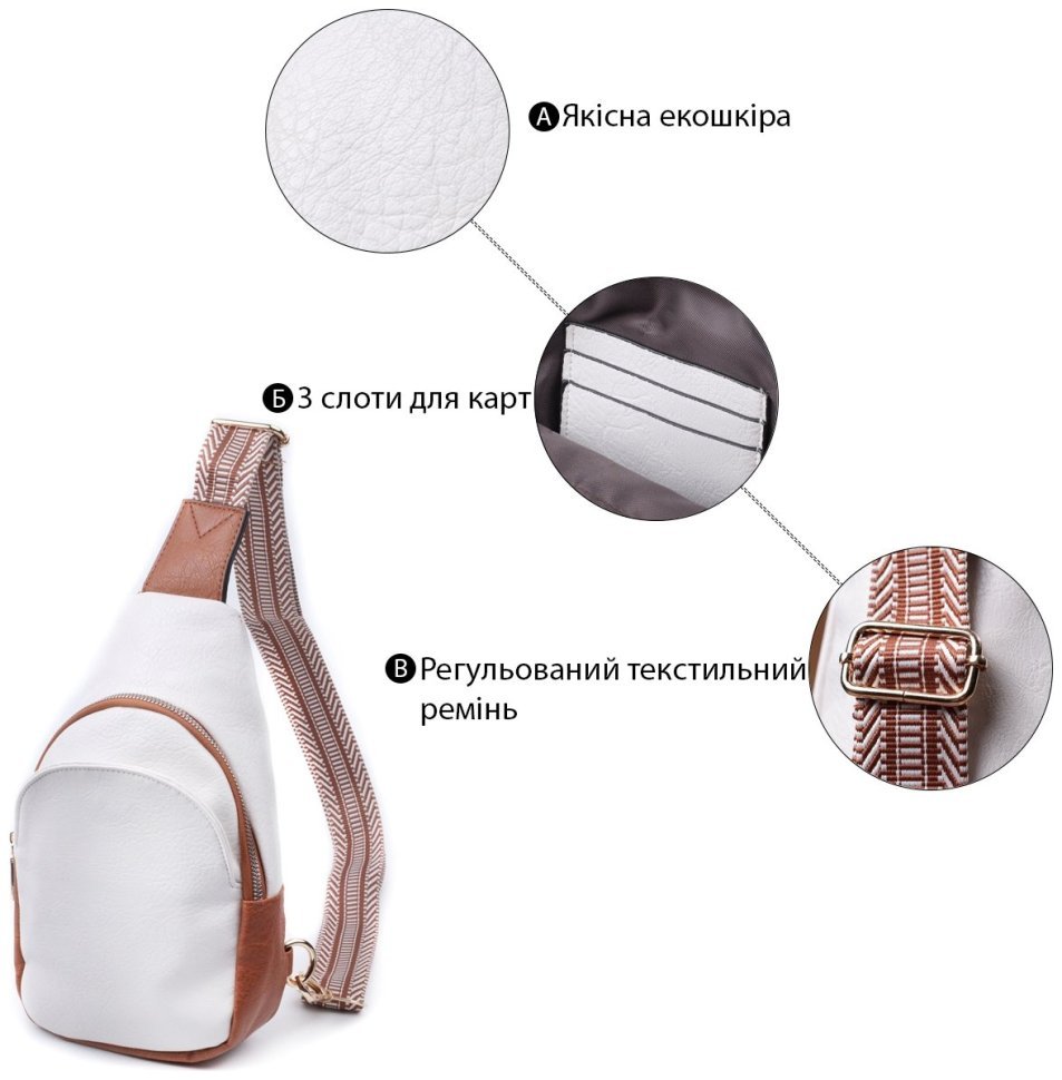 Елегантна жіноча сумка через плече з екошкіри з текстильним ременем Vintage 22779 modnotak фото №4