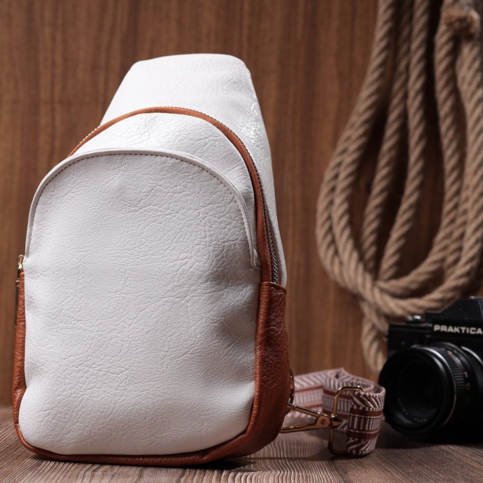 Елегантна жіноча сумка через плече з екошкіри з текстильним ременем Vintage 22779 modnotak фото №9