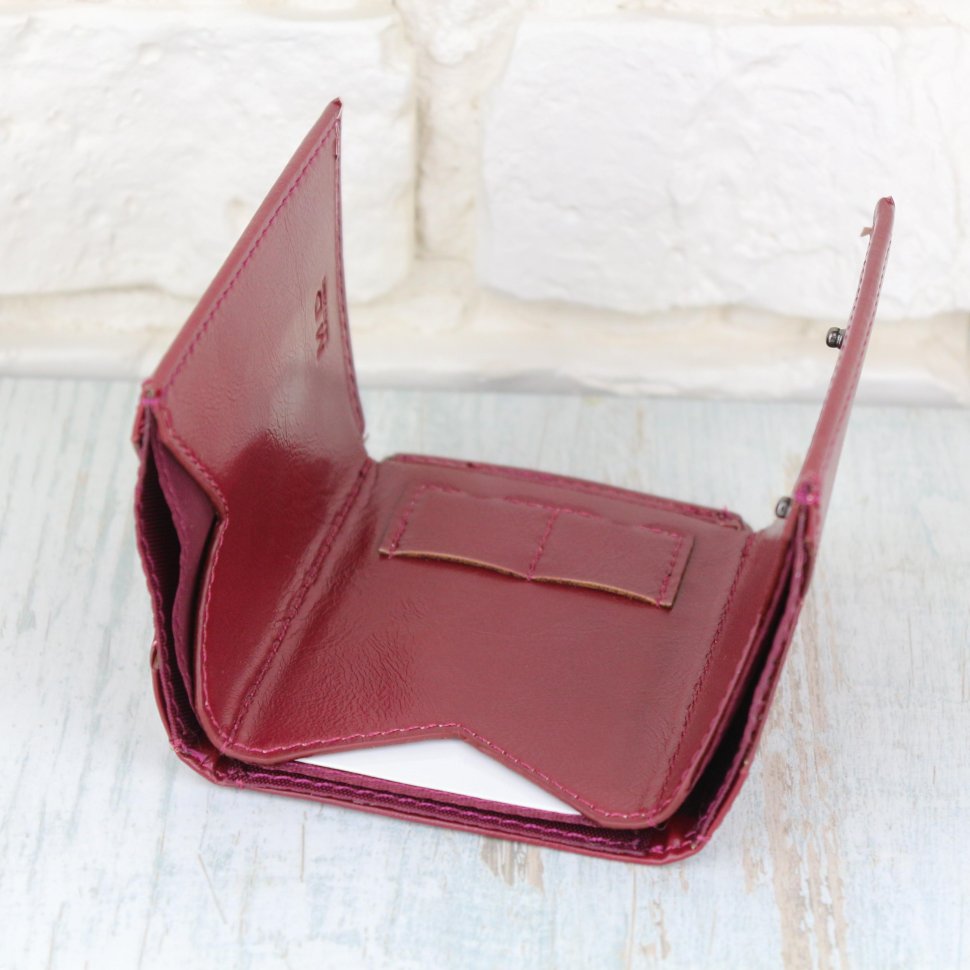 Бордовый женский кошелек из кожзама тройного сложения MD Leather (21516)