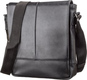 Якісна чоловіча сумка на плече із гладкої шкіри чорного кольору SHVIGEL (00878)