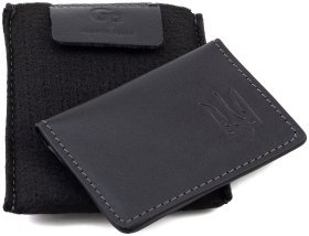 Кожаная обложка для ID-паспорта с гербом Украины Grande Pelle 113179 черная