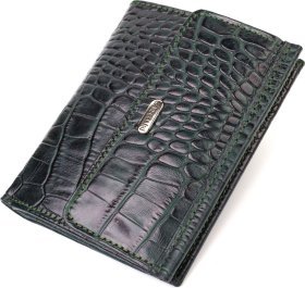 Зелений жіночий гаманець середнього розміру з натуральної шкіри з тисненням під крокодила CANPELLINI (2421815)