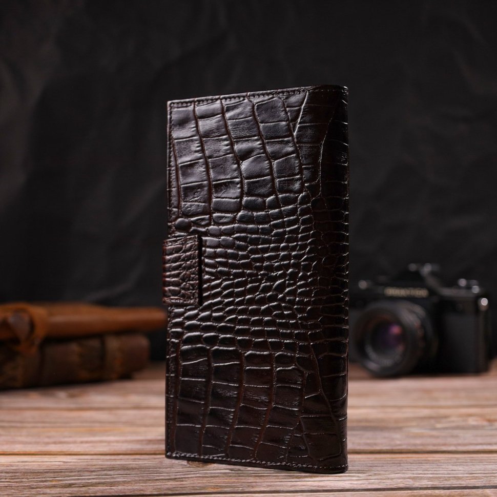 Мужской вертикальный бумажник из натуральной кожи с тиснением под крокодила CANPELLINI (2421915)