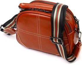 Жіноча сумка з натуральної шкіри коричневого кольору з білим рядком Vintage (2422129)