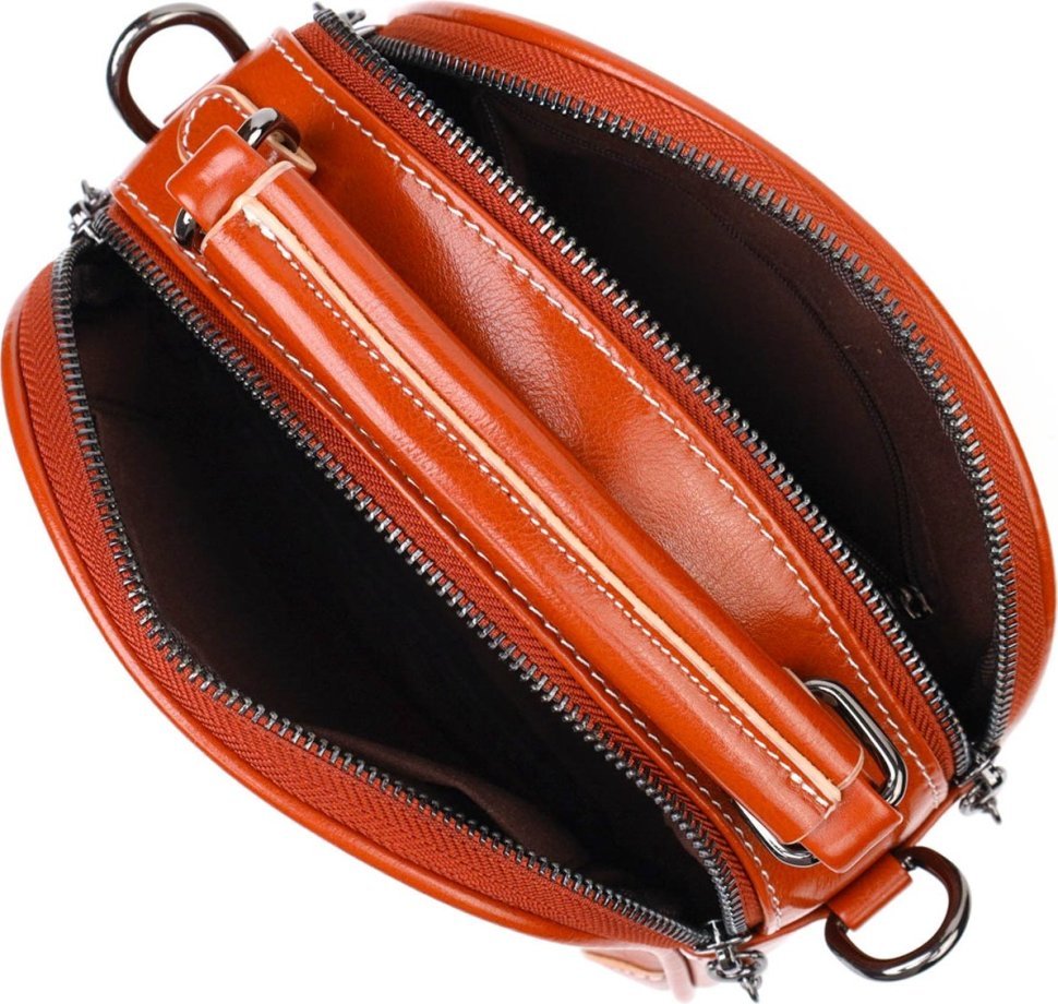 Женская сумка на плечо из натуральной кожи коричневого цвета с белой строчкой Vintage (2422129)