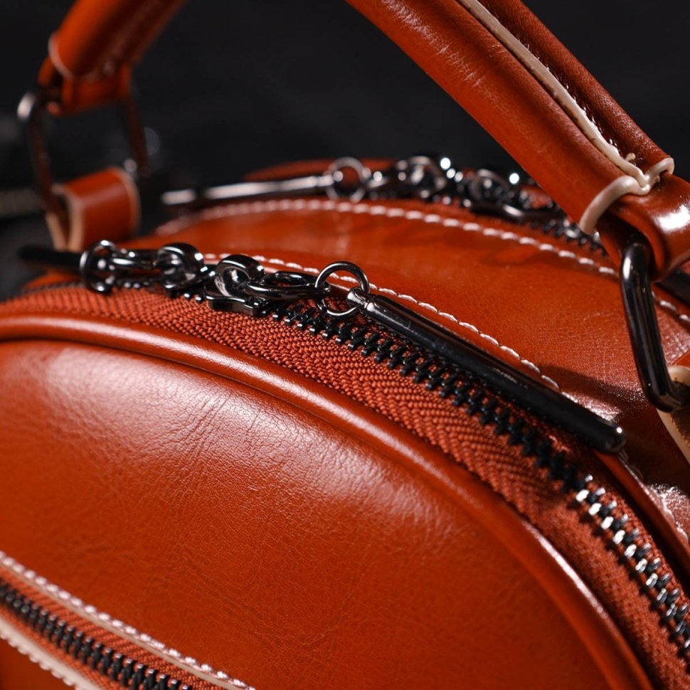 Женская сумка на плечо из натуральной кожи коричневого цвета с белой строчкой Vintage (2422129)
