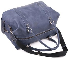 Дорожня сумка синього кольору із вінтажної шкіри Travel Leather Bag (11006)