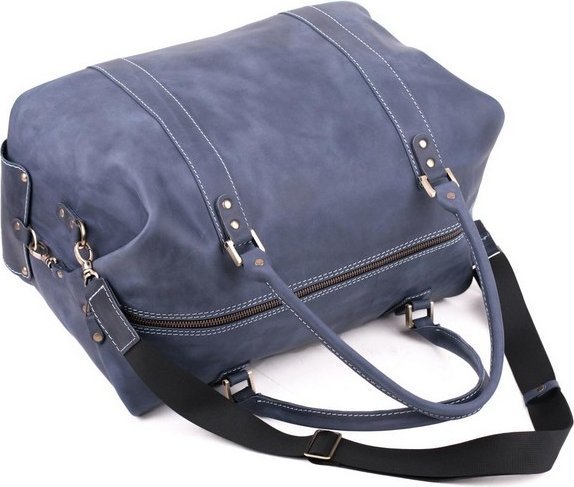 Дорожня сумка синього кольору із вінтажної шкіри Travel Leather Bag (11006)