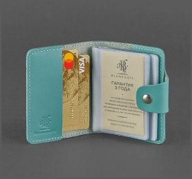 Бірюзова візитниця з натуральної шкіри із застібкою BlankNote (12225)