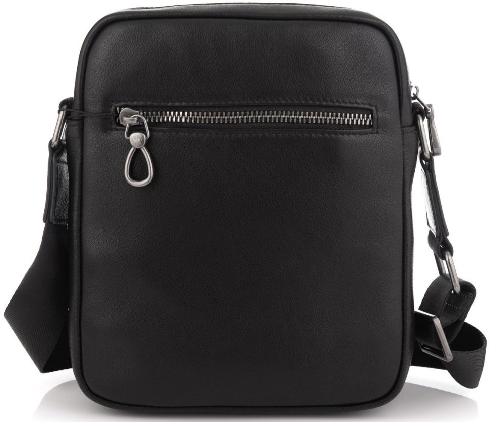 Чоловіча шкіряна сумка-планшет в чорному кольорі з плечовим ременем Tiding Bag (15858)