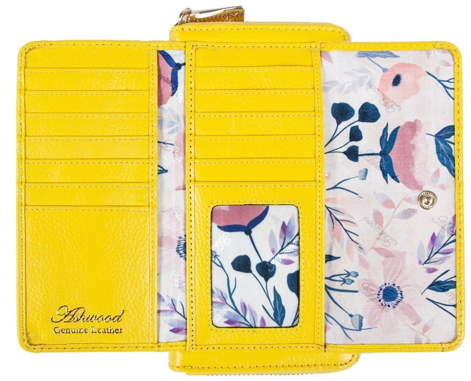 Вместительный женский кошелек из фактурной кожи с RFID-защитой Ashwood J54 94179 желтого цвета modnotak фото №3