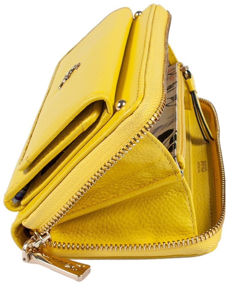 Вместительный женский кошелек из фактурной кожи с RFID-защитой Ashwood J54 94179 желтого цвета modnotak фото №6