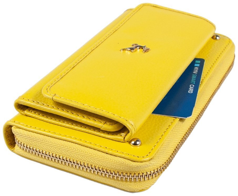 Вместительный женский кошелек из фактурной кожи с RFID-защитой Ashwood J54 94179 желтого цвета modnotak фото №7